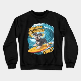 Wave-Riding Miniature Schnauzer Surfing Adventure Crewneck Sweatshirt